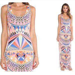 NWT Mara Hoffman Long Maxi Dress Boho Aztec Feather Sexy Jersey Bodycon Fitted